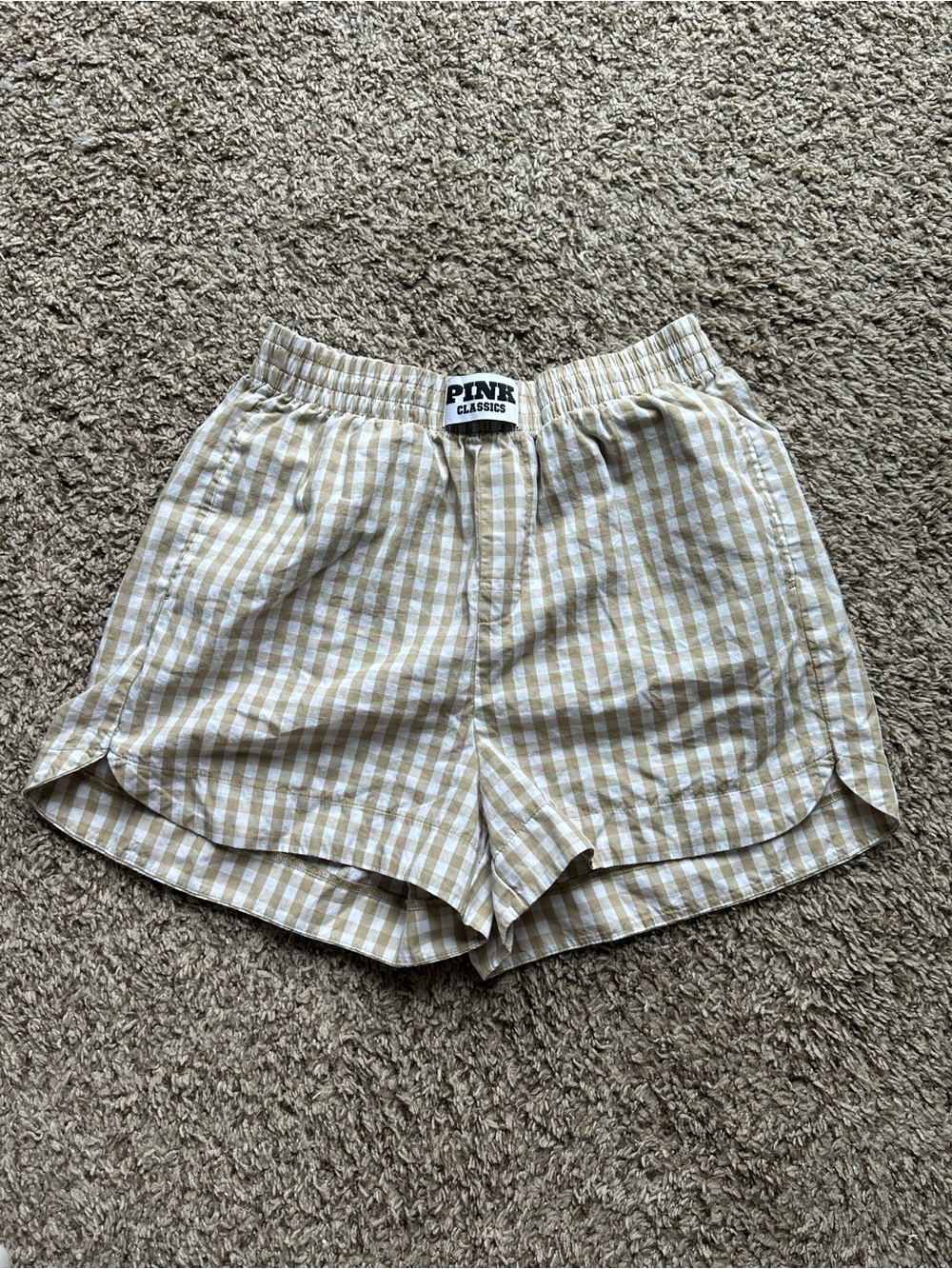 PINK Classics Gingham Lounge Shorts - Beige & White